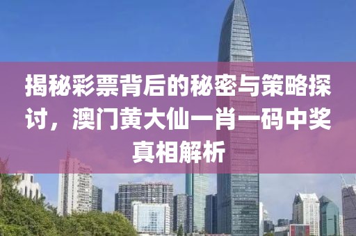 揭秘彩票背后的秘密与策略探讨，澳门黄大仙一肖一码中奖真相解析